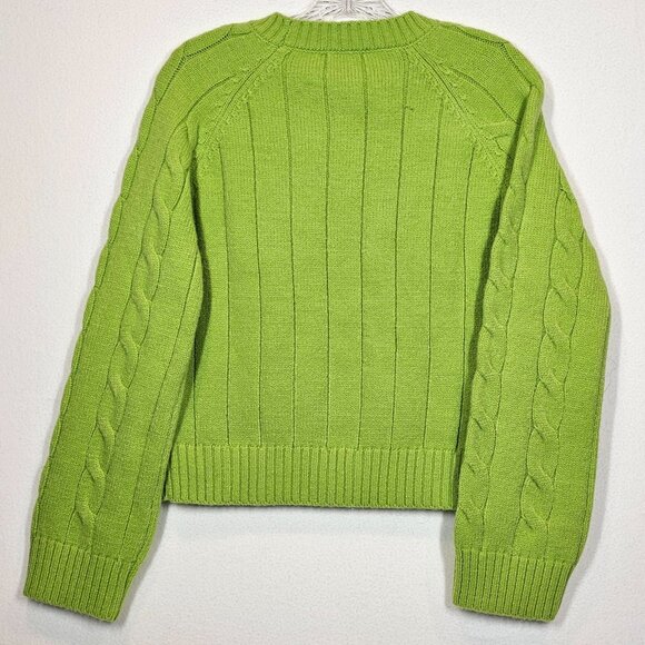 Callahan Pistachio Green Chunky Cable Knit Crew Neck Sweater Small Cropped Cozy - Picture 6 of 8